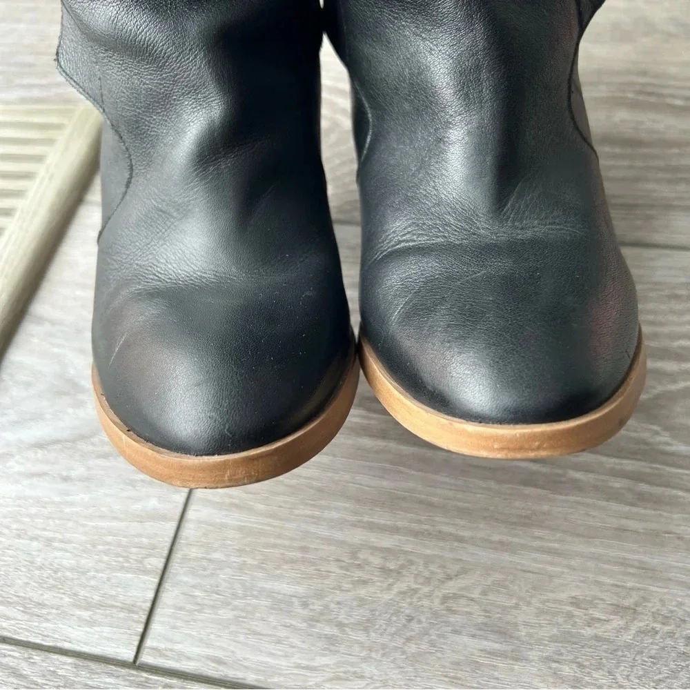 Zara Black Slouchy Leather Heeled Tall Boots  Made In Spain - Picture 5 of 15
